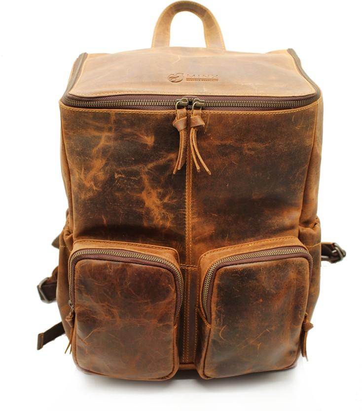 Minx Genuine Leather Luna Nappy Backpack Backpack (Brown, 18.7 L)