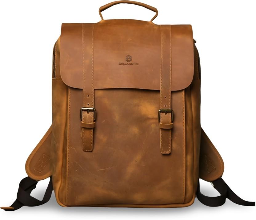 Balvaro Voyager Leather Laptop Backpack Backpack (Brown, 15 L)