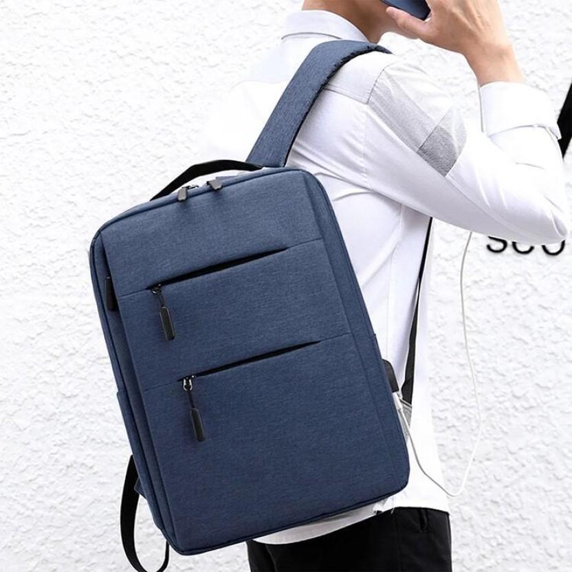 iKids USB Charging Double Shoulder Backpack | Navy Laptop Backpack (Blue)