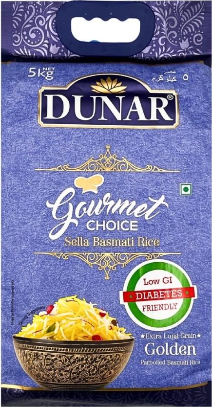 Dunar Golden Sella Basmati Rice Extra Long Grain Banskati Rice (Parboiled) (5 kg)