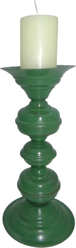 LAMP FACTORY Steel Candle Holder (Green, Pack of 1)