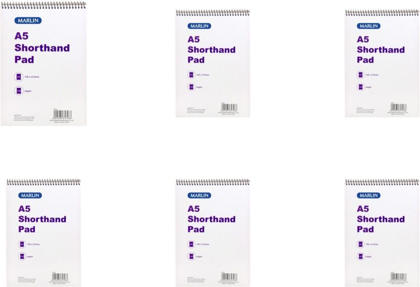 Marlin Top Spiral Short Hand Pad 140 Pages A5 Note Book Feint and Margin (White)