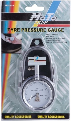 [TPGH29MTEKTHZRBJ] Moto-Quip Tyre Pressure Gauge Stainless Steel Analog Tire Pressure Gauge (100 PSI)