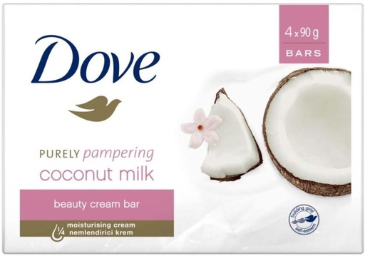 [SOAH2BQ3EUZ3FYNJ] Dove Coconut Milk Beauty Cream Bar Purely Pampering (4 x 90 g)