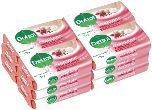 [SOAH2BQ3UQC6CSMY] Dettol Eventone Pomegranate Hygiene Soap Eventone (12 x 175 g)