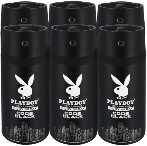 [DEOHFRVVK4PVYGGH] Playboy Body Code Black Deodorant Spray  -  For Men (900 ml, Pack of 6)