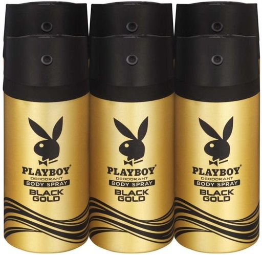 [DEOHFRVVJH3SAW8M] Playboy Black Gold Deodorant Spray  -  For Men (900 ml, Pack of 6)