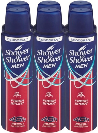 [DEOHFRWA2D5YTZE5] Shower To Shower Fresh Sport Deodorant Spray  -  For Men (150 ml, Pack of 6)