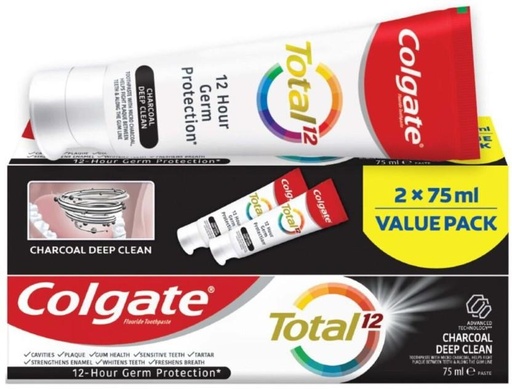 [TPAH4ZNN2JYPBGYV] Colgate Total 12 Charcoal Deep Clean Toothpaste (75 ml, Pack of 2)