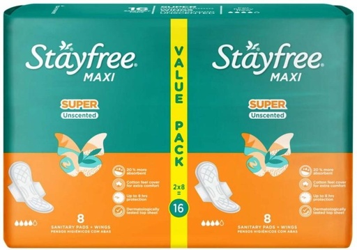 [SPPHFQYC8AW4HWGC] Stayfree Maxi Thick Super Wings | Unscented Sanitary Pad (Pack of 16)