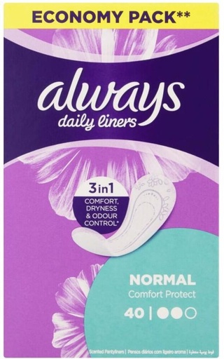 [SPPHFQYCMMCRZUNU] Always Panty Liners | Normal Unscented Pantyliner (Pack of 40)