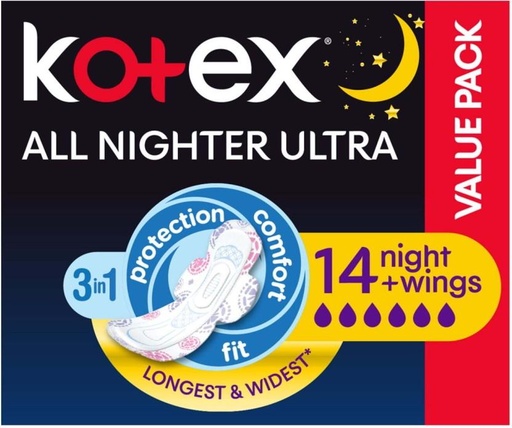 [SPPH9S28UAVFZXB6] Kotex Designer Ultra Thin Overnight Sanitary Pad (Pack of 14)