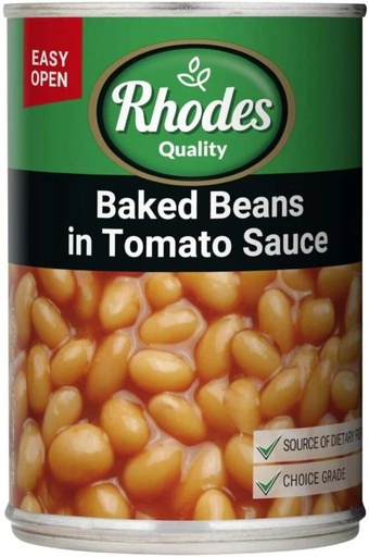 [CFDHFRS7H3ZDHZCT] Rhodes Baked Beans in Tomato Sauce Beans (410 g, Pack of 12)