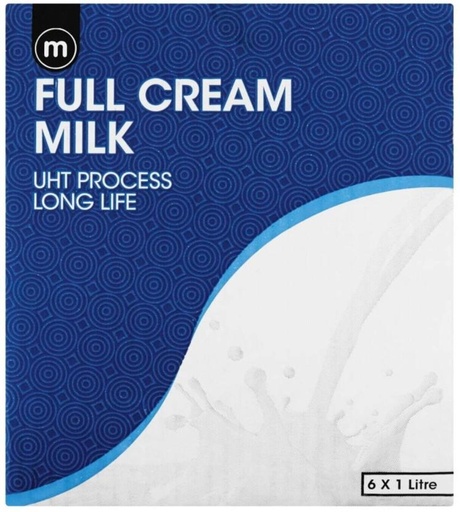 [MLKHFXJTPS8UEYFJ] M Full Cream Milk - UHT Process Long Life, Plain Flavour (6 x 1 L)