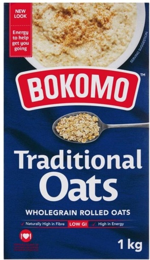 [CFEH26UKVMYPCFNJ] Bokomo Whole Grain Rolled Traditional Oats Box (1 kg)