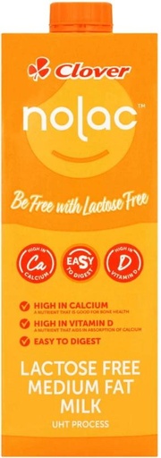 [MLKHFXJTUSHX54RN] Clover Nolac Lactose Free Medium Fat Milk, Milk Flavour (1 L)