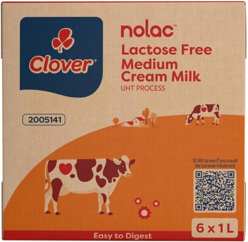 [MLKHFXJTEUHFYNBF] Clover Nolac Lactose Free Medium Fat Milk, Milk Flavour (6 x 1 L)