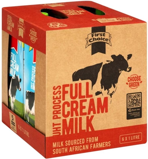 [MLKHFXJTSA8FSZMA] First Choice Full Cream Milk, Mo Flavour Flavour (6 x 1 L)