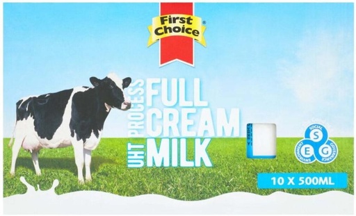 [MLKHFXJTVTGAN9ZT] First Choice Full Cream Long Life Milk, Mo Flavour Flavour (10 x 500 ml)