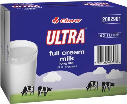 [MLKH2BUEDGWZ6MSM] Clover Ultra Uht Full Cream Milk (6 x 1 L)