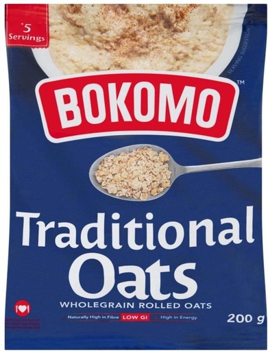 [CFEH26UKWEGZNYSR] Bokomo Whole Grain Rolled Oats Pouch (12 x 200 g)