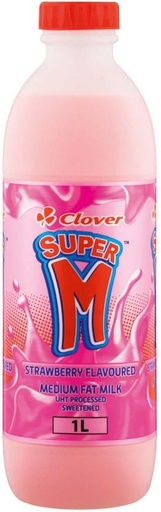[MLKHFXJT66VCZSBA] Clover Super M Flavoured Medium Fat Milk, Strawberry Flavour (1 L)
