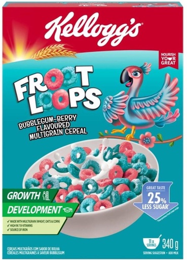 [CFEHB94XVZBCDMHZ] Kellogg's Froot Loops Bubblegum-Berry Flavoured Multigrain Cereal Box (340 g)