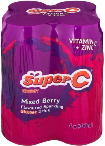 [ESMHBYESAJGWWVRF] Super C Flavoured Sparkling Glucose Energy Drink (Mixed Berry Flavoured, 4 x 500 ml)