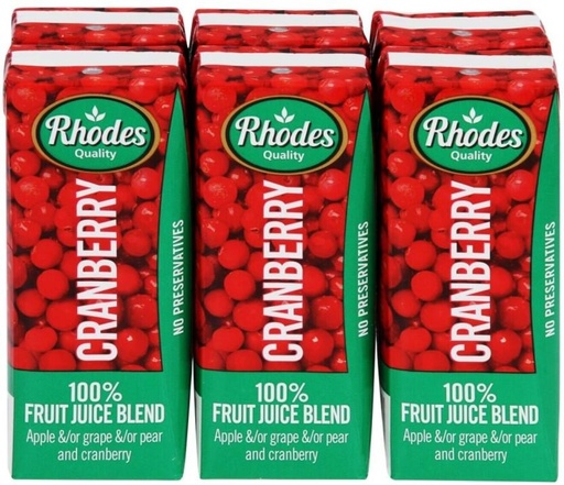 [DKJH26TJNGJSQGSU] Rhodes Cranberry 100% Fruit Juice Blend (6 x 200 ml)