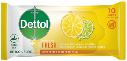 [WPEHFXNXACZ5KEHF] Dettol Hygiene Fresh Personal Care (Pack of 1, 10 Wipes per Pack)