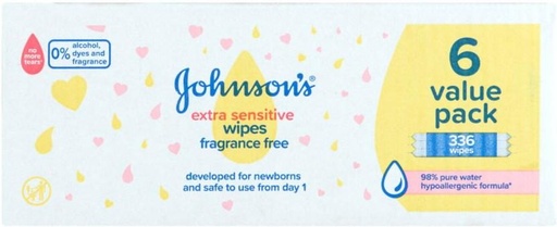 [WPEHFXNXY55CWARN] Johnson's Fragrance Free Extra Sensitive (Pack of 1, 336 Wipes per Pack)