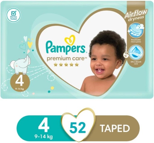 [DIRHFXJ8DVDZAF3B] Pampers Premium Care Air Flow Dryness Tape Diapers - L (52 Pieces)