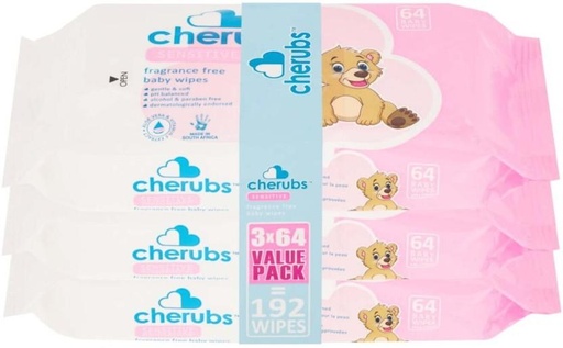 [WPEHBK45DBFJHS6P] Cherubs Sensitive Fragrance Free (Pack of 6, 64 Wipes per Pack)