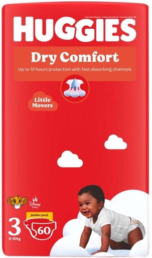 [DIRHCM4HFTSAFU3V] Huggies Dry Comfort Jumbo Pack Tape Diapers - 3 (60 Pieces)