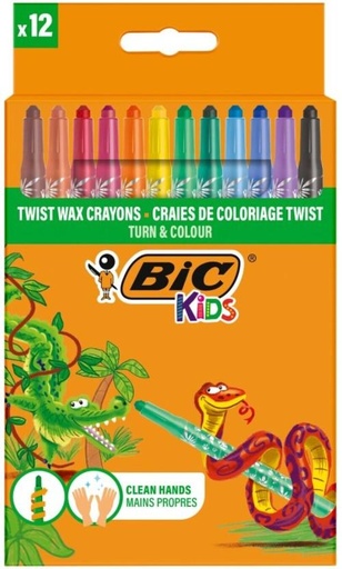 [CRYH7SJREJQUZ9ZH] BIC Kids Turn & Colour Wax Crayons (Set of 12)