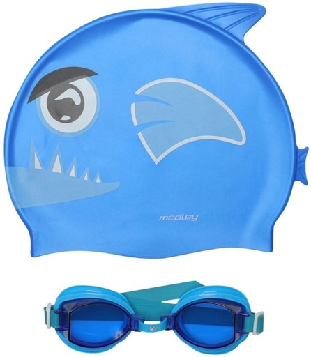 [GGSH27MZUHJKRGQZ] Medley Kids Goggle Cap Combo Swimming Goggles (Blue)