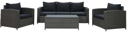 [ODSH2A3QU8ZXWWEH] Terrace Leisure Roanne Wicker Lounge Set Plastic Table & Chair Set (Finish Colour - Black, Pre Assembled)