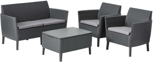 [ODSHE8XH946FNAPZ] Keter Salemo 4-Piece Patio Lounge Set Synthetic Fiber Table, Chair & Bench Set (Finish Colour - Grey, Requires Assembly)
