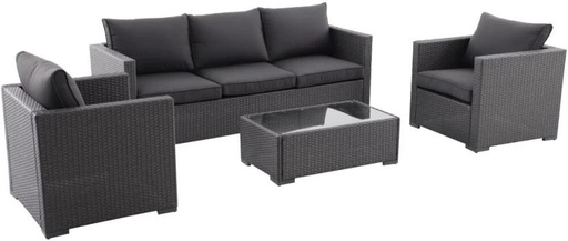 [SFTHDBHVSPRRMQGP] Terrace Leisure Serengeti Patio Wicker Set Synthetic Fiber Table, Chair & Bench Set (Finish Colour - Grey, Requires Assembly)