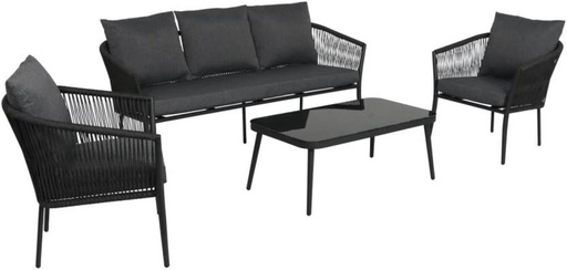 [ODSHCDY4VCWDBEYG] Terrace Leisure Onyx Patio 4 Piece Rope Set Metal Table & Chair Set (Finish Colour - Grey, DIY(Do-It-Yourself))