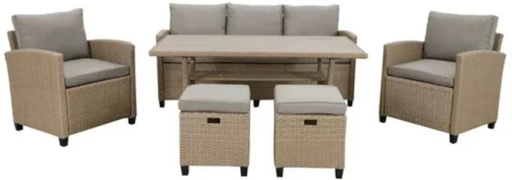 [ODSHDWHHSEGZGDYJ] Terrace Leisure Baxter Patio Wicker Set Synthetic Fiber Table, Chair & Bench Set (Finish Colour - Beige, Requires Assembly)