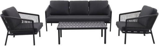 [ODSHE8ZBUMV7RUCF] Terrace Onyx Deluxe Patio Wicker Set Synthetic Fiber Table, Chair & Bench Set (Finish Colour - Black, Requires Assembly)