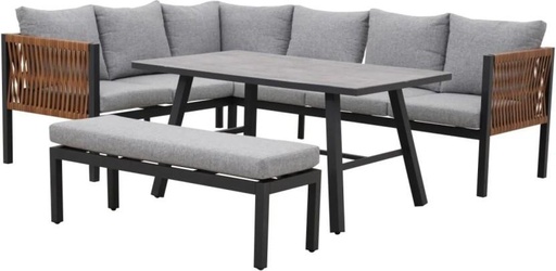 [ODSHCD3S3QJGHRWA] Terrace Leisure Warburg Alu Dining Set of 3 Metal Table & Bench Set (Finish Colour - Black, DIY(Do-It-Yourself))