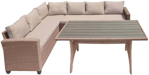 [ODSHD95M4EVFPZGZ] Terrace Leisure Savanna Patio Corner 3 Piece Set Solid Wood Table & Chair Set (Finish Colour - Beige & Grey, DIY(Do-It-Yourself))