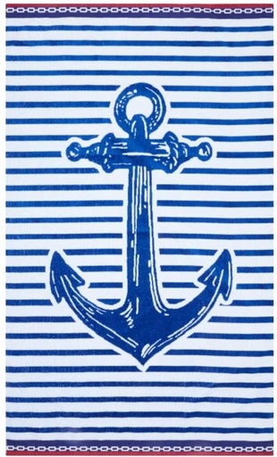 [BTWH7JW9PKZPKZ6V] Colibri Velour Anchor Stripe Cotton Beach Towel (Blue, White, 150 cm x 90 cm)