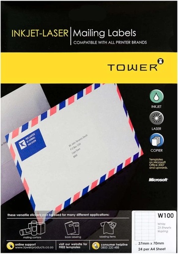 [PLBHFXBPHMRXABKG] TOWER Inkjet Laser Labels W100 Self Adhesive Paper Label (Multicolor)