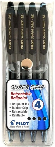 [PENH27QZZWP7GG5E] Pilot Super Grip Ball Pen (Pack of 4, Black)