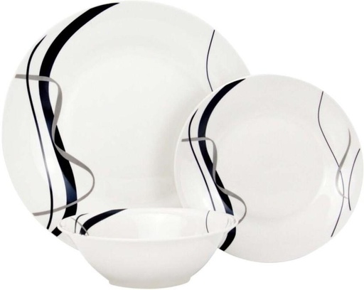 [DNNHBGXJRGXZMANF] EVO Porcelain 12 Pieces Stripe Decal Dinner Set