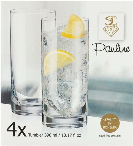 [GLSH7SH5JYFYVWQK] Pauline (Pack of 4) GLCC05 Water/Juice Glass Set (390 ml, Clear)