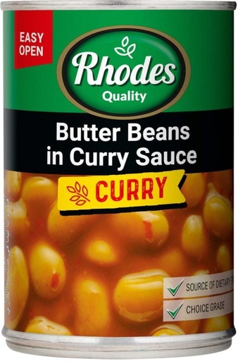 [CFDH7RHYC7JANFCH] Rhodes Butter Beans in Curry Sauce Beans (410 g, Pack of 12)